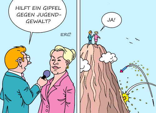 Cartoon: Gipfel gegen Jugendgewalt (medium) by Erl tagged politik,silvester,berlin,rettungskräfte,polizei,feuerwehr,angriffe,böller,feuerwerk,menschenmenge,jugendliche,migrationshintergrund,reaktion,bürgermeisterin,franziska,giffey,gipfel,gegen,jugendgewalt,schutz,karikatur,erl,politik,silvester,berlin,rettungskräfte,polizei,feuerwehr,angriffe,böller,feuerwerk,menschenmenge,jugendliche,migrationshintergrund,reaktion,bürgermeisterin,franziska,giffey,gipfel,gegen,jugendgewalt,schutz,karikatur,erl