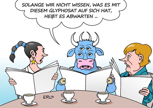 Cartoon: Glyphosat (medium) by Erl tagged glyphosat,landwirtschaft,unkrautvernichtungsmittel,chemie,studie,krebserregend,widerspruch,zulassung,verlängerung,eu,entscheidung,vertagung,europa,stier,merkel,karikatur,erl,glyphosat,landwirtschaft,unkrautvernichtungsmittel,chemie,studie,krebserregend,widerspruch,zulassung,verlängerung,eu,entscheidung,vertagung,europa,stier,merkel,karikatur,erl