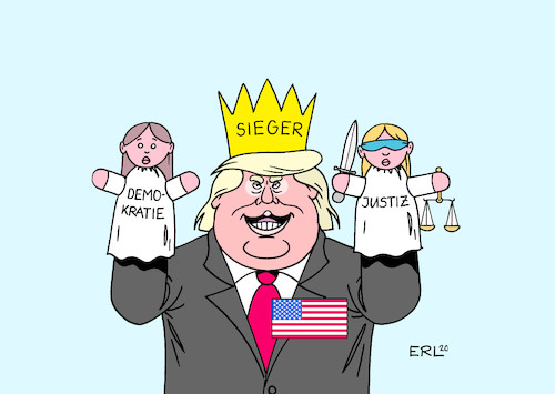 Cartoon: Grab them (medium) by Erl tagged politik,usa,wahl,präsident,donald,trump,verkündung,wahlsieg,sieg,auszählung,stopp,gerichte,justiz,angriff,demokratie,schaden,könig,autokrat,karikatur,erl,politik,usa,wahl,präsident,donald,trump,verkündung,wahlsieg,sieg,auszählung,stopp,gerichte,justiz,angriff,demokratie,schaden,könig,autokrat,karikatur,erl