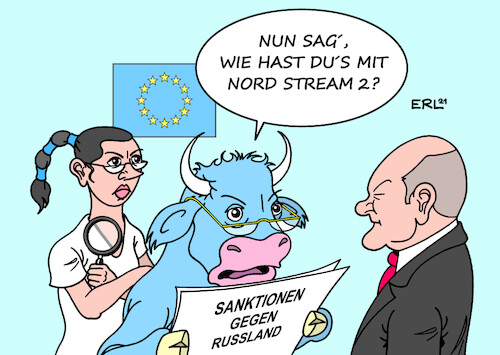 Cartoon: Gretchenfrage (medium) by Erl tagged politik,außenpolitik,eu,gipfel,bundeskanzler,olaf,scholz,thema,russland,aggression,ukraine,angriff,sanktionen,gas,pipeline,nord,stream,gretchenfrage,europa,stier,karikatur,erl,politik,außenpolitik,eu,gipfel,bundeskanzler,olaf,scholz,thema,russland,aggression,ukraine,angriff,sanktionen,gas,pipeline,nord,stream,gretchenfrage,europa,stier,karikatur,erl