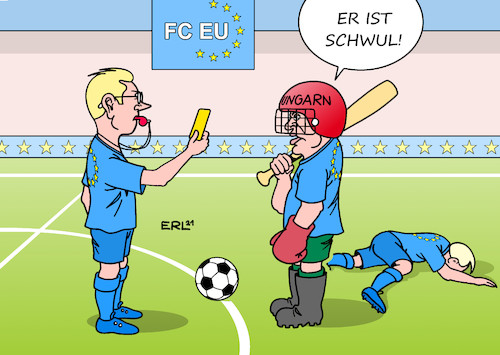 Cartoon: Grobes Foul Ungarn (medium) by Erl tagged politik,eu,ungarn,homophobie,gesetz,unterdrückung,homosexualität,gleichsetzung,pädophilie,viktor,orban,ministerpräsident,grobes,foul,sport,fußball,em,karikatur,erl,politik,eu,ungarn,homophobie,gesetz,unterdrückung,homosexualität,gleichsetzung,pädophilie,viktor,orban,ministerpräsident,grobes,foul,sport,fußball,em,karikatur,erl