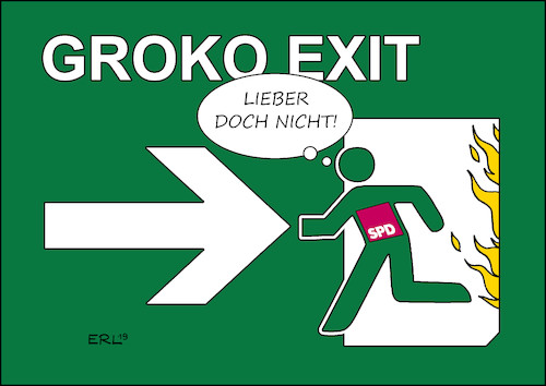 Cartoon: Groko-Exit (medium) by Erl tagged politik,partei,spd,wahl,spitzenduo,vorsitzende,norbert,walter,borjans,saskia,esken,werbung,austritt,groko,große,koalition,exit,notausgang,feuer,umkehr,zurückrudern,karikatur,erl,politik,partei,spd,wahl,spitzenduo,vorsitzende,norbert,walter,borjans,saskia,esken,werbung,austritt,groko,große,koalition,exit,notausgang,feuer,umkehr,zurückrudern,karikatur,erl