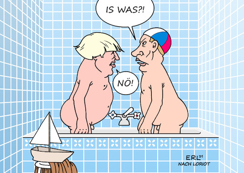 Cartoon: Großbritannien Russland (medium) by Erl tagged politik,großbritannien,schiff,russland,hoheitsgewässer,warnschuss,dementi,wladimir,putin,boris,johnson,sketch,loriot,badewanne,karikatur,erl,politik,großbritannien,schiff,russland,hoheitsgewässer,warnschuss,dementi,wladimir,putin,boris,johnson,sketch,loriot,badewanne,karikatur,erl