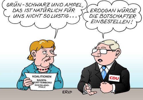 Cartoon: Grün Schwarz Ampel (medium) by Erl tagged landtagswahlen,baden,württemberg,rheinland,pfalz,regierung,koalition,grün,schwarz,ampel,die,grünen,cdu,spd,fdp,nicht,lustig,bundeskanzlerin,angela,merkel,türkei,präsident,erdogan,botschafter,deutschland,satire,extra,ndr,pressfreiheit,meinungsfreiheit,medien,karikatur,erl,landtagswahlen,baden,württemberg,rheinland,pfalz,regierung,koalition,grün,schwarz,ampel,die,grünen,cdu,spd,fdp,nicht,lustig,bundeskanzlerin,angela,merkel,türkei,präsident,erdogan,botschafter,deutschland,satire,extra,ndr,pressfreiheit,meinungsfreiheit,medien,karikatur,erl