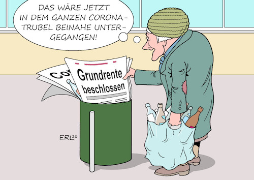 Cartoon: Grundrente (medium) by Erl tagged politik,grundrente,alter,altersarmut,arbeit,corona,virus,pandemie,zeitung,pfandflaschen,sammlerin,karikatur,erl,politik,grundrente,alter,altersarmut,arbeit,corona,virus,pandemie,zeitung,pfandflaschen,sammlerin,karikatur,erl