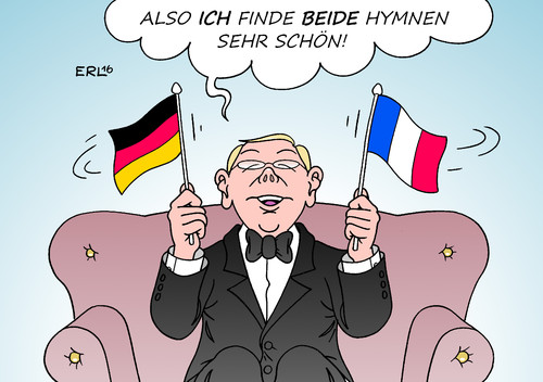 Cartoon: Halbfinale Fazit (medium) by Erl tagged erl,karikatur,politik,sport,völkerverständigung,schönheit,musik,nationalhymne,hymne,nebensache,frankreich,deutschland,halbfinale,europameisterschaft,2016,em,fußball,fußball,em,2026,europameisterschaft,halbfinale,deutschland,frankreich,nebensache,hymne,nationalhymne,musik,schönheit,völkerverständigung,sport,politik,karikatur,erl