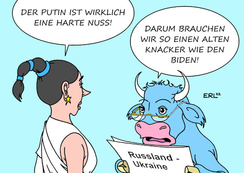 Cartoon: Harte Nuss (medium) by Erl tagged politik,konflikt,russland,ukraine,westen,usa,eu,nato,verhandlungen,präsident,wladimir,putin,schwierig,harte,nuss,nussknacker,alter,knacker,joe,biden,erfahrung,europa,stier,karikatur,erl,politik,konflikt,russland,ukraine,westen,usa,eu,nato,verhandlungen,präsident,wladimir,putin,schwierig,harte,nuss,nussknacker,alter,knacker,joe,biden,erfahrung,europa,stier,karikatur,erl