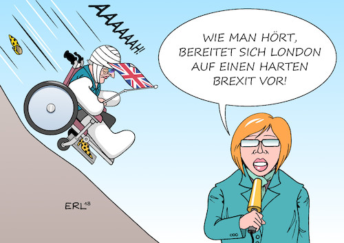 Cartoon: Harter Brexit (medium) by Erl tagged politik,austritt,großbritannien,gb,uk,europäische,union,premierministerin,theresa,may,vertrag,eu,zustimmung,parlament,unsicher,widerstand,gegner,brexiteers,hardliner,hart,konservative,partei,tories,misstrauensvotum,chaos,zweite,referendum,vorbereitung,harter,brexit,london,karikatur,erl,politik,austritt,großbritannien,gb,uk,europäische,union,premierministerin,theresa,may,vertrag,eu,zustimmung,parlament,unsicher,widerstand,gegner,brexiteers,hardliner,hart,konservative,partei,tories,misstrauensvotum,chaos,zweite,referendum,vorbereitung,harter,brexit,london,karikatur,erl