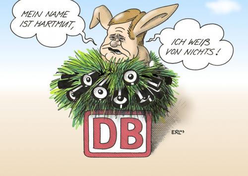 Cartoon: Hartmut (medium) by Erl tagged mehdorn,deutsche,bahn,überwachung,bespitzelung,affäre,vorstand,mitarbeiter,hase,ostern,nest,cartoon,cartoons,karikatur,karikaturen,hartmut mehdorn,db,deutsche bahn,bahn,zug,züge,überwachung,bespitzelung,bespitzeln,übewachen,kontrolle,rücktritt,weigerung,weigern,big brother,hartmut,mehdorn,deutsche,big,brother,affäre,vorstand,mitarbeiter,ostern,hase,nest