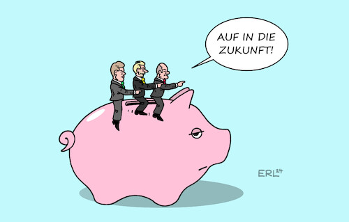 Cartoon: Haushalt 2024 (medium) by Erl tagged politik,finanzen,bundesregierung,ampel,einigung,haushalt,2024,einhaltung,schuldenbremse,sparkurs,sparschwein,reiten,zukunft,investitionen,bewältigung,krisen,bundeskanzler,olaf,scholz,spd,finanzminister,christian,lindner,fdp,wirtschaftsminister,robert,habeck,grüne,karikatur,erl,politik,finanzen,bundesregierung,ampel,einigung,haushalt,2024,einhaltung,schuldenbremse,sparkurs,sparschwein,reiten,zukunft,investitionen,bewältigung,krisen,bundeskanzler,olaf,scholz,spd,finanzminister,christian,lindner,fdp,wirtschaftsminister,robert,habeck,grüne,karikatur,erl