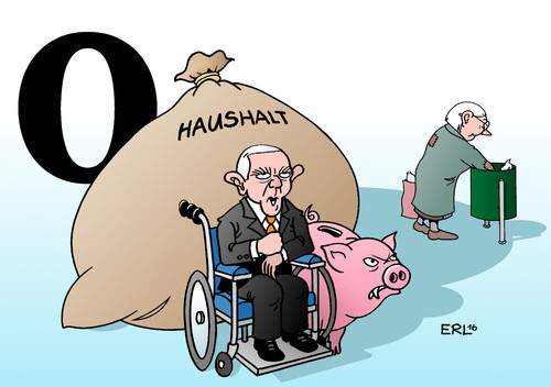 Cartoon: Haushalt (medium) by Erl tagged haushalt,2017,debatte,bundestag,finanzminister,schäuble,schwarze,null,neuverschuldung,sparen,investitionen,infrastruktur,soziales,armut,altersarmut,geld,finanzen,geldsack,sparschwein,rentnerin,mülleimer,pfandflaschen,karikatur,erl,haushalt,2017,debatte,bundestag,finanzminister,schäuble,schwarze,null,neuverschuldung,sparen,investitionen,infrastruktur,soziales,armut,altersarmut,geld,finanzen,geldsack,sparschwein,rentnerin,mülleimer,pfandflaschen,karikatur,erl