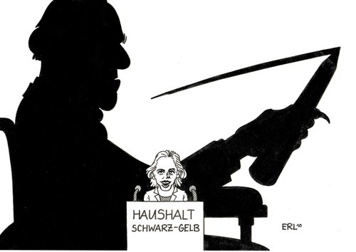 Cartoon: Haushalt Schwarz-Gelb (medium) by Erl tagged haushalt,schwarz,gelb,cdu,csu,fdp,einsparungen,rotstift,leyen,schäuble