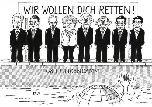 Cartoon: Heiligendamm (medium) by Erl tagged klima,klima,klimawandel,g8,treibhauseffekt,erderwärmung,rettung,absaufen,hilflosigkeit,bush,merkel,europa,kommission,heiligendamm,politikertreffen,konferenz,kyoto abkommen,kyoto,abkommen