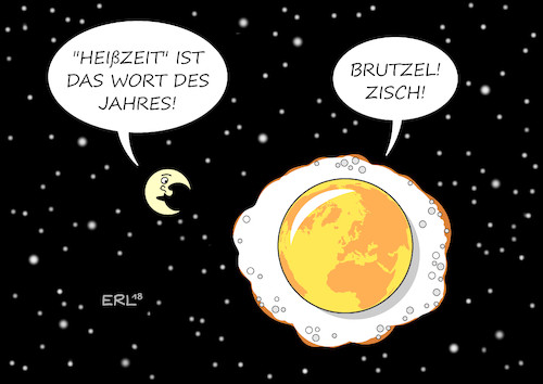 Cartoon: Heißzeit (medium) by Erl tagged politik,klima,klimawandel,erderwärmung,hitze,dürren,trockenheit,wort,des,jahres,2018,deutschland,heißzeit,klimagipfel,klimakonferenz,kattowitz,reduzierung,ausstoß,treibhausgas,co2,begrenzung,erwärmung,eineinhalb,grad,ziel,regeln,klimaschutz,umsetzung,vertrag,abkommen,paris,spiegelei,braten,erde,mond,sterne,karikatur,erl,politik,klima,klimawandel,erderwärmung,hitze,dürren,trockenheit,wort,des,jahres,2018,deutschland,heißzeit,klimagipfel,klimakonferenz,kattowitz,reduzierung,ausstoß,treibhausgas,co2,begrenzung,erwärmung,eineinhalb,grad,ziel,regeln,klimaschutz,umsetzung,vertrag,abkommen,paris,spiegelei,braten,erde,mond,sterne,karikatur,erl