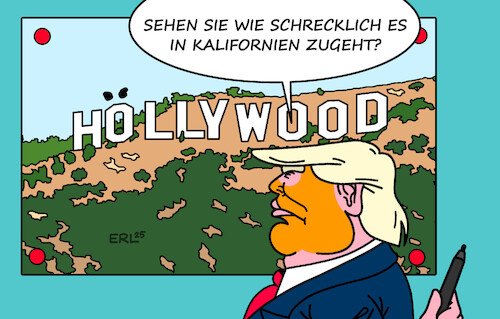 Cartoon: Hollywood (medium) by Erl tagged politik,usa,abschiebungen,proteste,trump,nationalgarde,marines,erfindung,notlage,kalifornien,hollywood,hölle,karikatur,erl,politik,usa,abschiebungen,proteste,trump,nationalgarde,marines,erfindung,notlage,kalifornien,hollywood,hölle,karikatur,erl