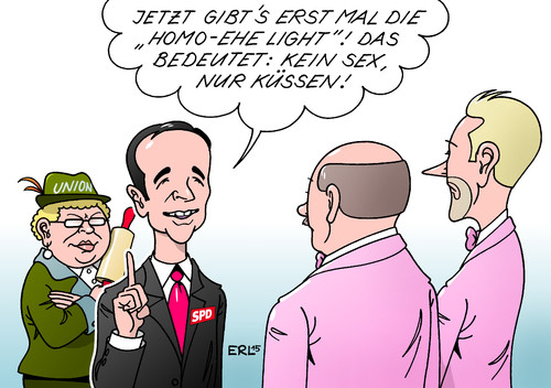 Cartoon: Homo-Ehe (medium) by Erl tagged homoehe,ehe,homosexualität,frau,mann,lesbisch,schwul,referendum,irland,deutschland,cdu,csu,bremser,bremsen,bremse,konservativ,kompromiss,justizminister,heiko,maas,spd,nudelholz,druck,karikatur,erl,homoehe,ehe,homosexualität,frau,mann,lesbisch,schwul,referendum,irland,deutschland,cdu,csu,bremser,bremsen,bremse,konservativ,kompromiss,justizminister,heiko,maas,spd,nudelholz,druck