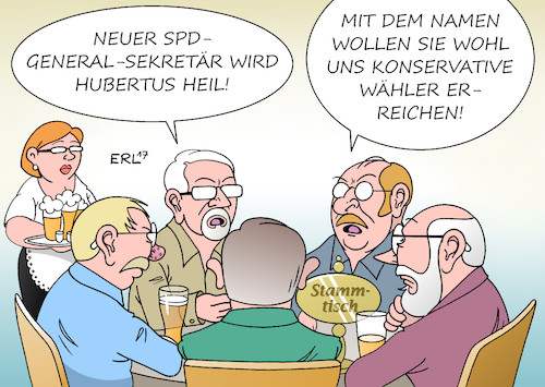 Cartoon: Hubertus Heil (medium) by Erl tagged spd,rücktritt,ministerpräsident,mecklenburg,vorpommern,erwin,sellering,krankheit,nachfolgerin,manuela,schwesig,familienministerin,katharina,barley,generalsekretär,hubertus,heil,name,klang,konservativ,deutsch,national,bundestagswahl,wahlkampf,wähler,stammtisch,karikatur,erl,spd,rücktritt,ministerpräsident,mecklenburg,vorpommern,erwin,sellering,krankheit,nachfolgerin,manuela,schwesig,familienministerin,katharina,barley,generalsekretär,hubertus,heil,name,klang,konservativ,deutsch,national,bundestagswahl,wahlkampf,wähler,stammtisch,karikatur,erl