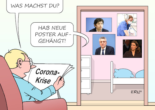 Cartoon: Idole (medium) by Erl tagged politik,corona,virus,krise,coronakrise,coronavirus,pandemie,helden,idole,pflegekräfte,virologen,ärzte,rki,robert,koch,institut,lothar,wieler,melanie,brinkmann,christian,drosten,vorbilder,poster,kinder,kinderzimmer,karikatur,erl,politik,corona,virus,krise,coronakrise,coronavirus,pandemie,helden,idole,pflegekräfte,virologen,ärzte,rki,robert,koch,institut,lothar,wieler,melanie,brinkmann,christian,drosten,vorbilder,poster,kinder,kinderzimmer,karikatur,erl