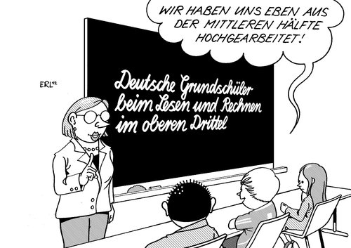 Cartoon: IGLU- und TIMSS-Studie (medium) by Erl tagged iglu,timss,studie,lesen,mathematik,fähigkeit,grundschule,grundschüler,test,drittel,hälfte,deutschland,vergleich,international,bildung