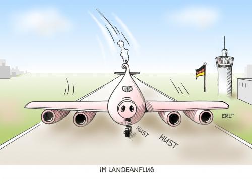 Cartoon: Im Landeanflug (medium) by Erl tagged schweinegrippe,urlaub,flugzeug,pandemie,ansteckung,krankheit,schweinegrippe,urlaub,flugzeug,pandemie,ansteckung,krankheit,virus,ferien,erkältung,krank