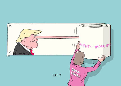 Cartoon: Impeachment-Entwicklung (medium) by Erl tagged politik,usa,donald,trump,impeachment,amtsenthebungsverfahren,telefonat,präsident,ukraine,wolodymyr,selenskyj,drängen,untersuchung,sohn,joe,biden,demokrat,präsidentschaft,bewerber,konkurrent,whistleblower,demokraten,nancy,pelosi,karikatur,erl,politik,usa,donald,trump,impeachment,amtsenthebungsverfahren,telefonat,präsident,ukraine,wolodymyr,selenskyj,drängen,untersuchung,sohn,joe,biden,demokrat,präsidentschaft,bewerber,konkurrent,whistleblower,demokraten,nancy,pelosi,karikatur,erl