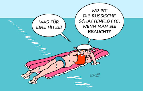 Cartoon: In der Ostsee (medium) by Erl tagged politik,wetter,hitze,sonne,schatten,baden,meer,schattenflotte,russland,karikatur,erl,politik,wetter,hitze,sonne,schatten,baden,meer,schattenflotte,russland,karikatur,erl