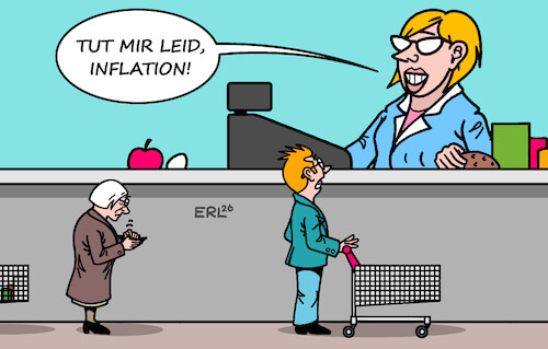 Cartoon: Inflation (medium) by Erl tagged politiuk,irankrieg,anstieg,ölpreis,gaspreis,verteuerung,energie,lebensmittel,inflation,einkaufen,supermarkt,kasse,karikatur,erl,politiuk,irankrieg,anstieg,ölpreis,gaspreis,verteuerung,energie,lebensmittel,inflation,einkaufen,supermarkt,kasse,karikatur,erl