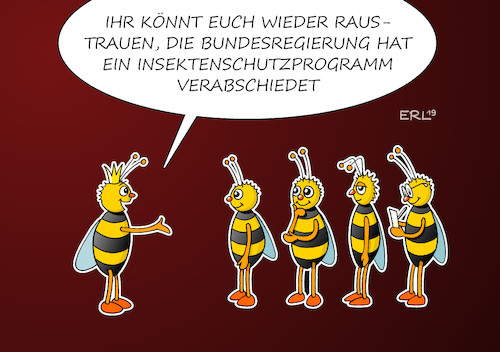 Cartoon: Insektenschutz (medium) by Erl tagged politik,regierung,große,koalition,groko,cdu,csu,spd,insekten,insektenschutz,programm,glyphosat,landwirtschaft,bienen,karikatur,erl,politik,regierung,große,koalition,groko,cdu,csu,spd,insekten,insektenschutz,programm,glyphosat,landwirtschaft,bienen,karikatur,erl