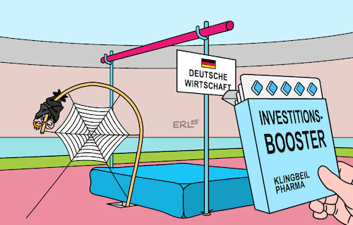 Cartoon: Investitions-Booster (medium) by Erl tagged politik,wirtschaft,finanzminister,klingbeil,steuersenkung,investitionen,booster,stabhochsprung,karikatur,erl,politik,wirtschaft,finanzminister,klingbeil,steuersenkung,investitionen,booster,stabhochsprung,viagra,karikatur,erl