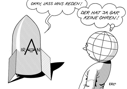 Cartoon: Iran (medium) by Erl tagged iran,atomprogramm,atombombe,verhandlung,drohung,gespräch,diplomatie,welt,erde