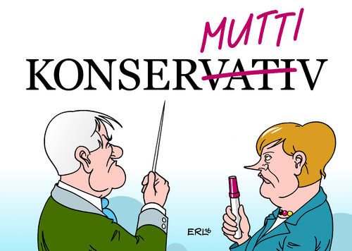 Cartoon: Ist Merkel konservativ? (medium) by Erl tagged erl,karikatur,frau,mann,mutti,vati,seehofer,horst,bayern,ministerpräsident,merkel,angela,bundeskanzlerin,richtung,flüchtlinge,flüchtlingspolitik,streit,konservativ,schwesterparteien,union,csu,cdu,cdu,csu,union,schwesterparteien,konservativ,streit,flüchtlingspolitik,flüchtlinge,richtung,bundeskanzlerin,angela,merkel,ministerpräsident,bayern,horst,seehofer,vati,mutti,mann,frau,karikatur,erl