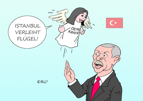 Cartoon: Istanbul (medium) by Erl tagged politik,türkei,kommunalwahlen,istanbul,sieger,chp,gegner,akp,präsident,erdogan,drängen,wahlwiederholung,test,demokratie,handpuppe,flügel,karikatur,erl,politik,türkei,kommunalwahlen,istanbul,sieger,chp,gegner,akp,präsident,erdogan,drängen,wahlwiederholung,test,demokratie,handpuppe,flügel,karikatur,erl