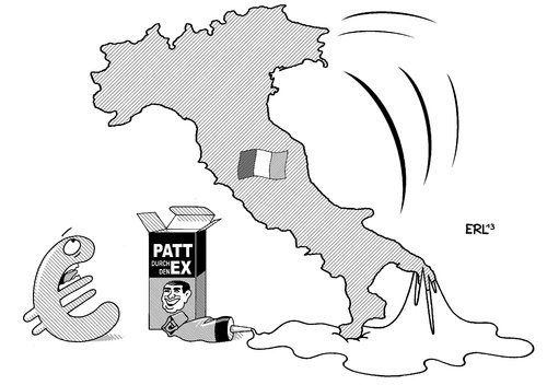 Cartoon: Italien Patt (medium) by Erl tagged italien,wahl,patt,pattex,berlusconi,grillo,bersani,eu,euro,angst,unsicherheit