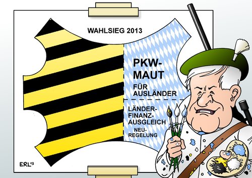 Cartoon: Jäger und Maler (medium) by Erl tagged bayern,ministerpräsident,horst,seehofer,forderung,pkw,maut,ausländer,länderfinanzausgleich,neu,regelung,koalitionsvertrag,schwarz,gelb,weiß,blau,cdu,csu,fdp,wahlsieg,2013,bayern,ministerpräsident,horst,seehofer,forderung,pkw,maut,ausländer,länderfinanzausgleich,neu,regelung,koalitionsvertrag,schwarz,gelb,weiß,blau,cdu,csu,fdp,wahlsieg,2013