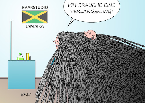 Cartoon: Jamaika Verlängerung (medium) by Erl tagged bundestagswahl,regierung,koalition,jamaika,schwarz,gelb,grün,cdu,csu,fdp,die,grünen,sondierung,position,gegensätze,streit,stagnation,nacht,verhandlung,bundeskanzlerin,angela,merkel,verlängerung,haarverlängerung,extension,dreadlocks,frisör,karikatur,erl,bundestagswahl,regierung,koalition,jamaika,schwarz,gelb,grün,cdu,csu,fdp,die,grünen,sondierung,position,gegensätze,streit,stagnation,nacht,verhandlung,bundeskanzlerin,angela,merkel,verlängerung,haarverlängerung,extension,dreadlocks,frisör,karikatur,erl