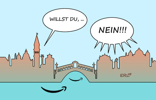 Cartoon: Jawort in Venedig (medium) by Erl tagged politik,milliardär,jeff,bezos,gründer,amazon,superreich,hochzeit,venedig,belastung,einwohner,touristen,karikatur,erl,politik,milliardär,jeff,bezos,gründer,amazon,superreich,hochzeit,venedig,belastung,einwohner,touristen,karikatur,erl