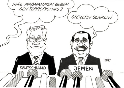 Cartoon: Jemen (medium) by Erl tagged guido westerwelle,jemen,steuersenkung,terrorismus,terror,steuern,finanzen,guido,westerwelle