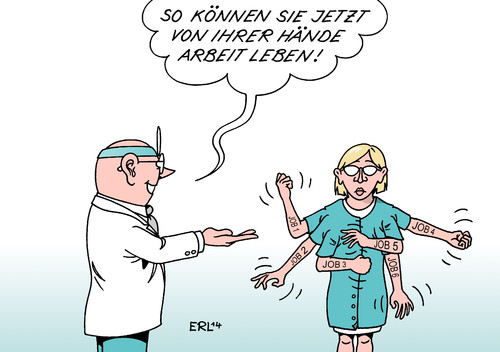 Cartoon: Jobs (medium) by Erl tagged arbeit,arbeitslosigkeit,statistik,minijobs,nebenjobs,niedriglohnsektor,billiglohn,hand,hände,operation,arzt,arbeit,arbeitslosigkeit,statistik,minijobs,nebenjobs,niedriglohnsektor,billiglohn,hand,hände,operation,arzt