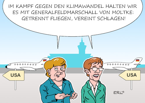 Cartoon: Kampf gegen Klimawandel (medium) by Erl tagged politik,klima,klimawandel,erderwärmung,bundesregierung,groko,cdu,csu,spd,klimapaket,klimaschutz,bundeskanzlerin,angela,merkel,annegret,kramp,karrenbauer,flüge,usa,zeitgleich,getrennt,doppelt,co2,generalfeldmarschall,helmuth,von,moltke,karikatur,erl,politik,klima,klimawandel,erderwärmung,bundesregierung,groko,cdu,csu,spd,klimapaket,klimaschutz,bundeskanzlerin,angela,merkel,annegret,kramp,karrenbauer,flüge,usa,zeitgleich,getrennt,doppelt,co2,generalfeldmarschall,helmuth,von,moltke,karikatur,erl