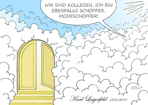 Cartoon: Karl Lagerfeld (medium) by Erl tagged politik,gesellschaft,mode,karl,lagerfeld,tod,modeschöpfer,himmel,gott,schöpfer,kollege,karikatur,erl,politik,gesellschaft,mode,karl,lagerfeld,tod,modeschöpfer,himmel,gott,schöpfer,kollege,karikatur,erl