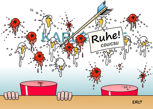 Cartoon: Karlsruhe (medium) by Erl tagged bundesverfassungsgericht,karlsruhe,urteil,korrektur,gesetze,verfassung,verfassungskonform,verfassungswidrig,gesetzgeber,bundesregierung,partei,cdu,csu,sauer,kritik,einmischung,legislative,judikative,ruhe,tomaten,eier,pfeil,richter,karikatur,erl,bundesverfassungsgericht,karlsruhe,urteil,korrektur,gesetze,verfassung,verfassungskonform,verfassungswidrig,gesetzgeber,bundesregierung,partei,cdu,csu,sauer,kritik,einmischung,legislative,judikative,ruhe,tomaten,eier,pfeil,richter