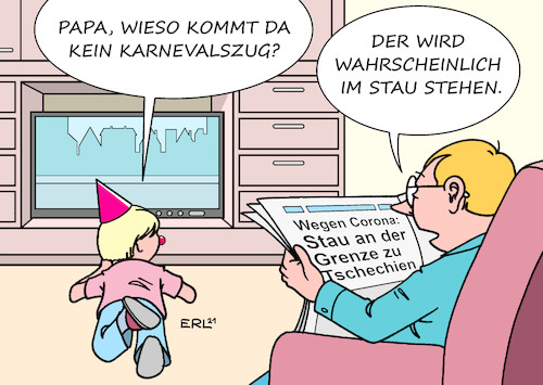 Cartoon: Karnevalszug (medium) by Erl tagged politik,corona,virus,pandemie,covid19,lockdown,grenze,schließung,kontrollen,tschechien,österreich,stau,ausfall,karneval,fasnacht,fasching,zug,umzug,karikatur,erl,politik,corona,virus,pandemie,covid19,lockdown,grenze,schließung,kontrollen,tschechien,österreich,stau,ausfall,karneval,fasnacht,fasching,zug,umzug,karikatur,erl