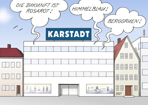 Cartoon: Karstadt (medium) by Erl tagged karstadt,kaufhaus,insolvenz,gerettet,zukunft,rosarot,himmelblau,investor,berggruen,karstadt,kaufhaus,insolvenz,gerettet,zukunft,rosarot,himmelblau,investor,berggruen,handel,verkauf,pleite,rettung