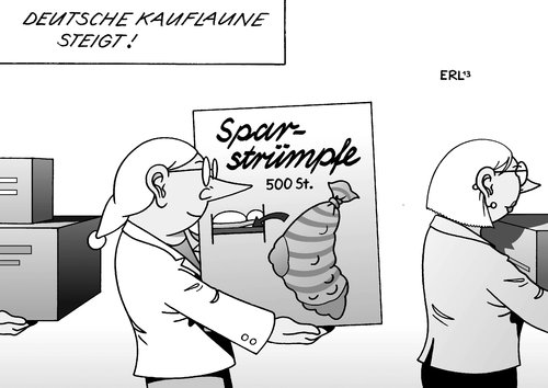 Cartoon: Kauflaune (medium) by Erl tagged konsumklima,konsum,kauflaune,deutschland,euro,krise,ersparnisse,sparen,geld,sparstrumpf,matratze