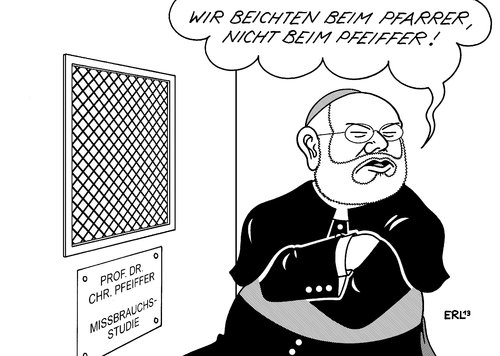 Cartoon: Kirche und Aufklärung (medium) by Erl tagged kirche,katholisch,missbrauch,sexuell,skandal,aufklärung,studie,professor,doktor,christian,pfeiffer,kriminologe,vertrag,kündigung,bischöfe,bischof,erzbischof,marx,münchen,freising,akten,beichtstuhl,beichte,pfarrer