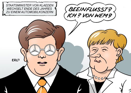 Cartoon: Klaeden (medium) by Erl tagged beeinflussung,interessenkonflikt,lobbyarbeit,lobby,lobbyist,automobilkonzern,daimler,wechsel,politiker,politik,kanzleramt,staatsminister,klaeden,von,eckart,bundeskanzlerin,angela,merkel,eckart,von,klaeden,staatsminister,kanzleramt,politik,politiker,wechsel,daimler,automobilkonzern,lobbyist,lobby,lobbyarbeit,interessenkonflikt,beeinflussung