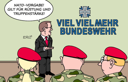 Cartoon: Klare Ansage (medium) by Erl tagged politik,nato,beschluss,steigerung,rüstung,truppenstärke,soldaten,soldatinnen,verteidigungsminister,pistorius,karikatur,erl,politik,nato,beschluss,steigerung,rüstung,truppenstärke,soldaten,soldatinnen,verteidigungsminister,pistorius,karikatur,erl