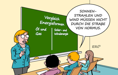 Cartoon: Klarer Vorteil (medium) by Erl tagged politik,irankrieg,blockade,straße,von,hormus,engpass,öl,anstieg,ölpreis,alternative,energie,sonne,wind,karikatur,erl,politik,irankrieg,blockade,straße,von,hormus,engpass,öl,anstieg,ölpreis,alternative,energie,sonne,wind,karikatur,erl