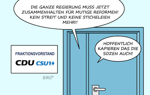 Cartoon: Klausur (medium) by Erl tagged politik,klausur,fraktion,vorstand,cdu,csu,union,regierung,koalition,spd,streit,reformen,karikatur,erl,politik,klausur,fraktion,vorstand,cdu,csu,union,regierung,koalition,spd,streit,reformen,karikatur,erl