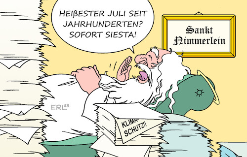 Cartoon: Klima-Sofortprogramm (medium) by Erl tagged politik,klima,klimawandel,erderwärmung,extremwetter,dürre,hitze,juli,2023,hitzerekord,jahrhunderte,klimaschutz,co2,reduzierung,aufschub,aufschieberitis,prokrastination,sankt,nimmerlein,siesta,sofortprogramm,mittagspause,mittagsschlaf,karikatur,erl,politik,klima,klimawandel,erderwärmung,extremwetter,dürre,hitze,juli,2023,hitzerekord,jahrhunderte,klimaschutz,co2,reduzierung,aufschub,aufschieberitis,prokrastination,sankt,nimmerlein,siesta,sofortprogramm,mittagspause,mittagsschlaf,karikatur,erl